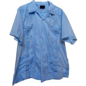 Mexican Guayabera Baby Blue Size 3X Embroidered Pockets Authentic